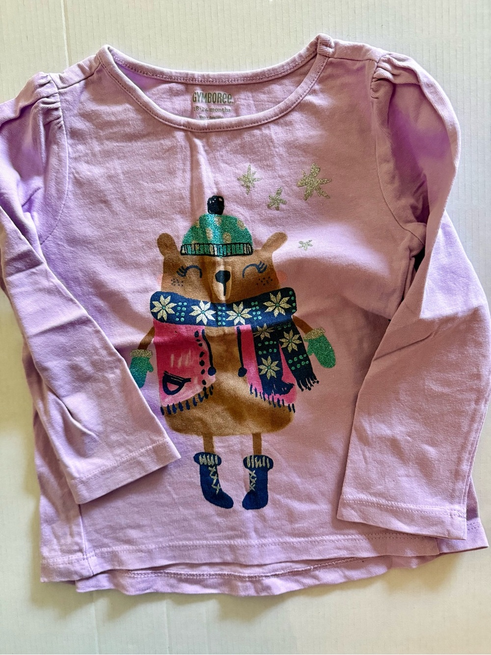 Gymboree Lavender Bear Winter Graphic Long Sleeve Tee